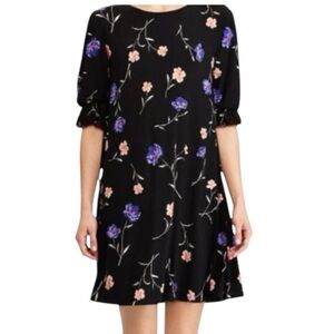 Lauren Ralph‎ Lauren Puff Sleeve A-Line Floral Dress Black 6